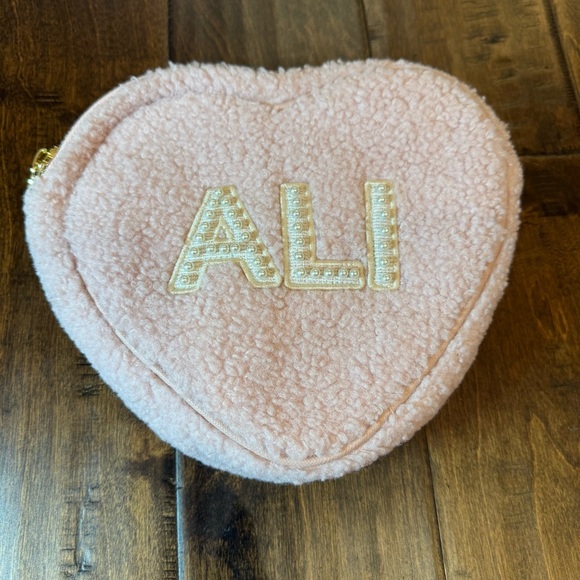 Stoney Clover Lane Handbags - Stoney Clover Lane Sherpa Heart Rose Zipper Pouch “Ali” Patched